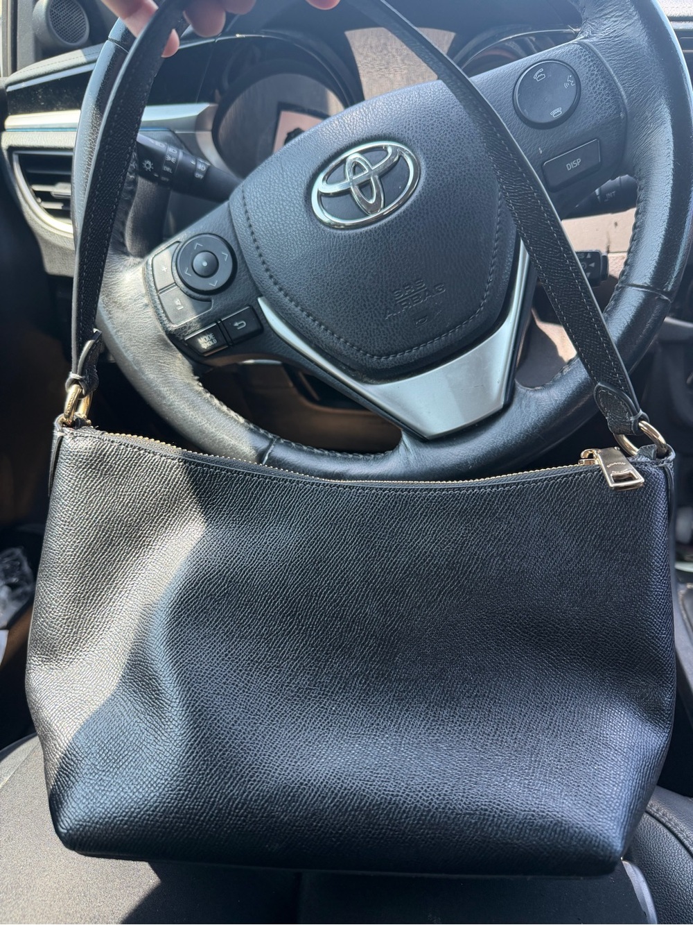 Coach Black Leather Shoulder Bag with Gold Logo - Picture 2 of 2